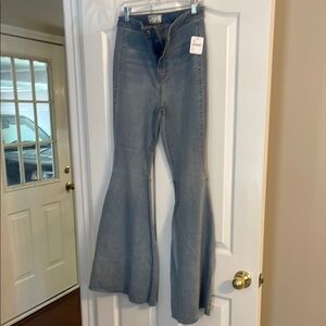Free People Blue Flare Wide Leg Jeans